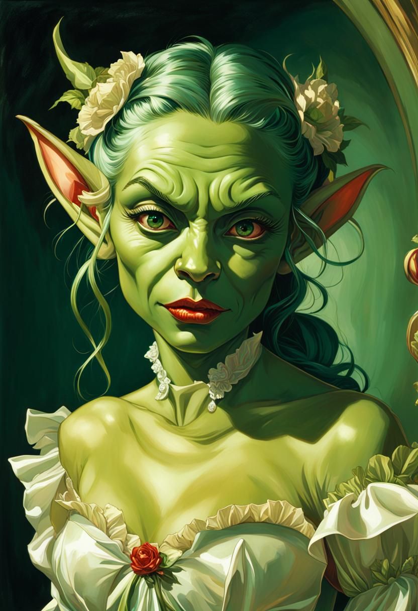 Green Goblin Bride Portrait in Art Nouveau Style