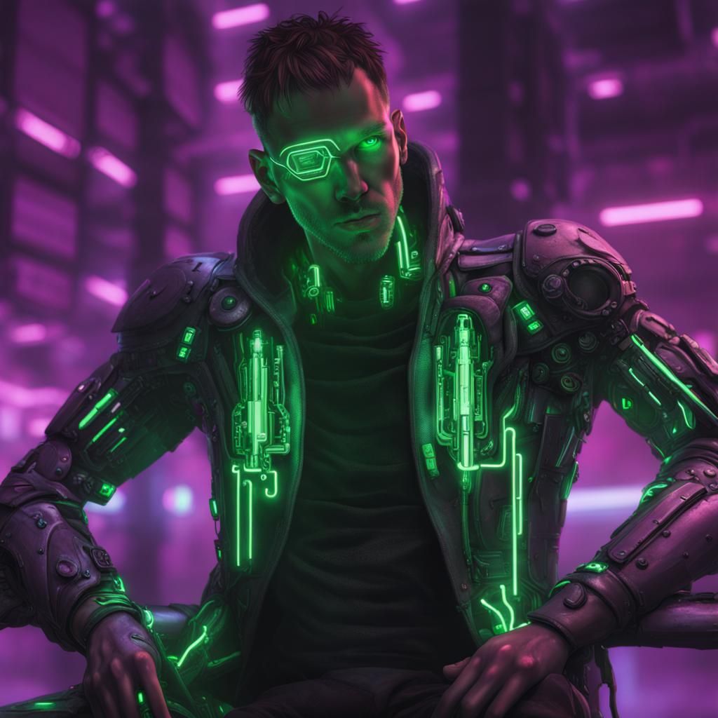Cyberpunk Male: Liquid Assimilation and Neon Transformation