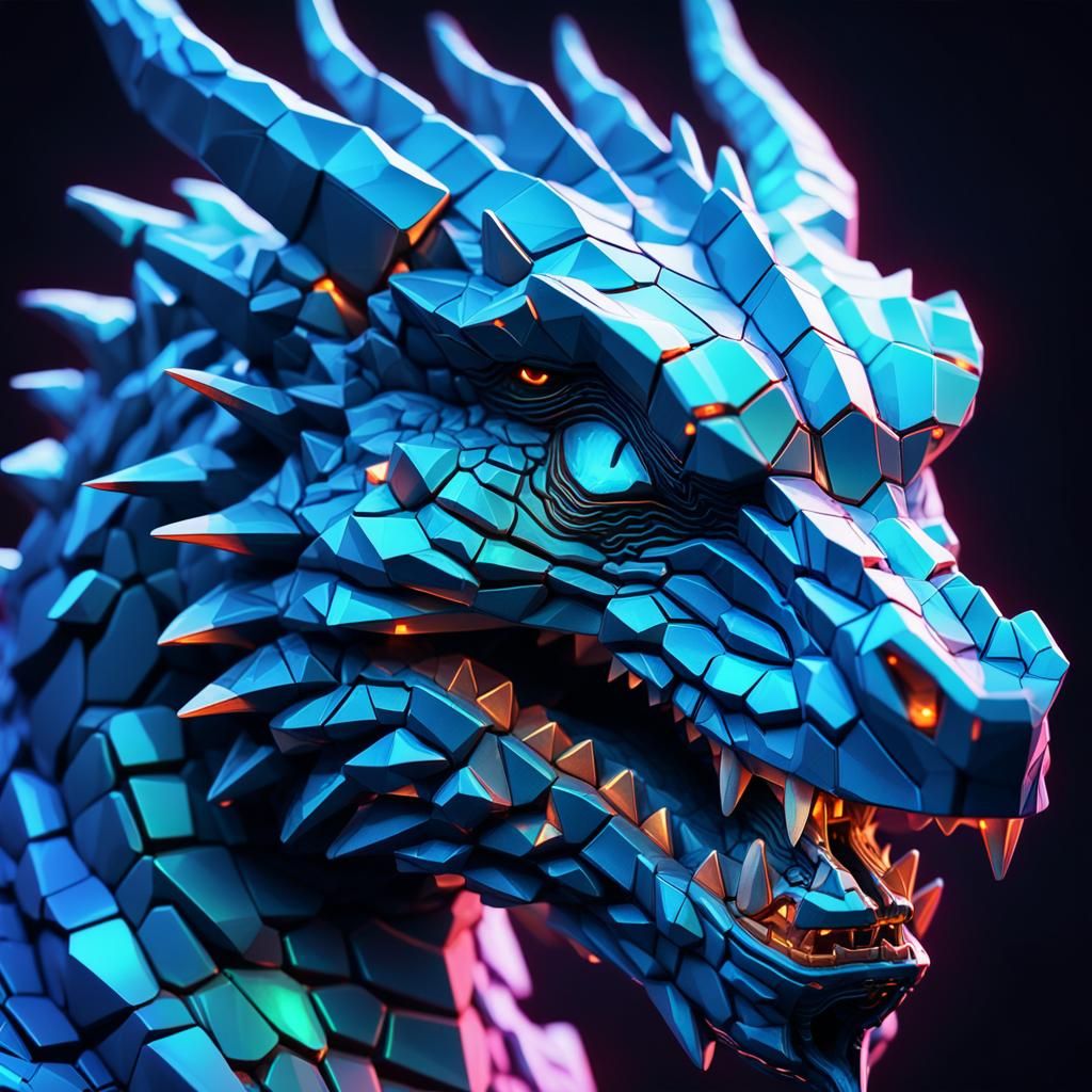 Metallic Dragon Portrait with Glowing Circuits in Auroracore