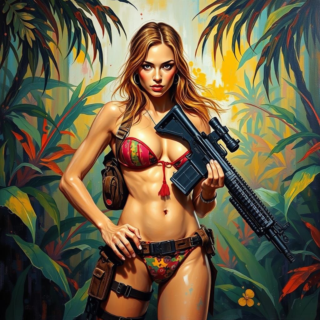 Bikini Commando in Jungle, Expressionist Style