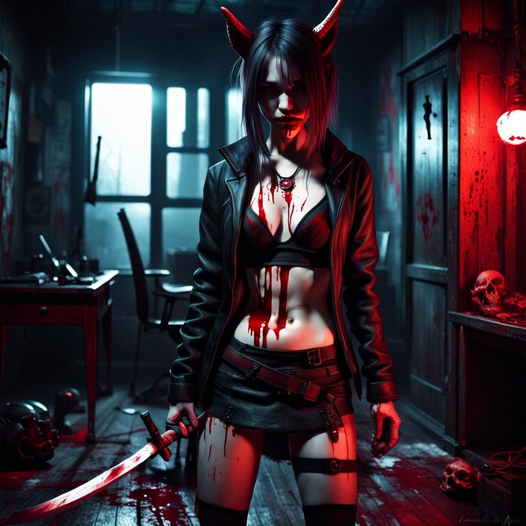 Cyberpunk Wolfgirl: Sad Psycho with Katana