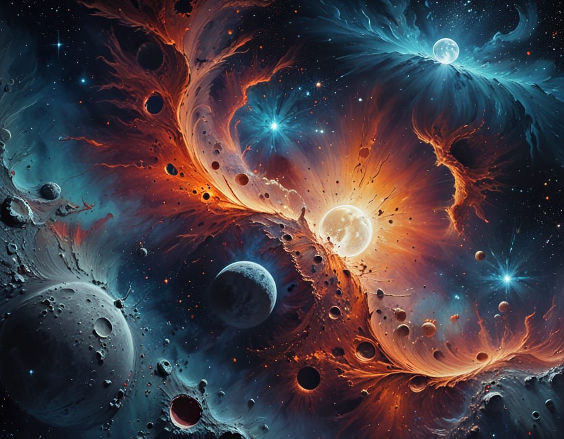 Surreal Moon in Space Oil Painting
