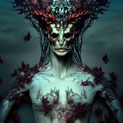 Insectile Forest Queen with Offspring, Hyperdetailed Art