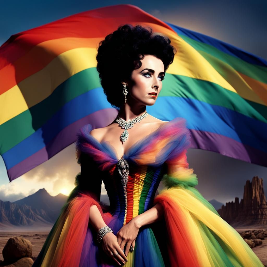 Elizabeth Taylor in Rainbow Gown, Digital Painting