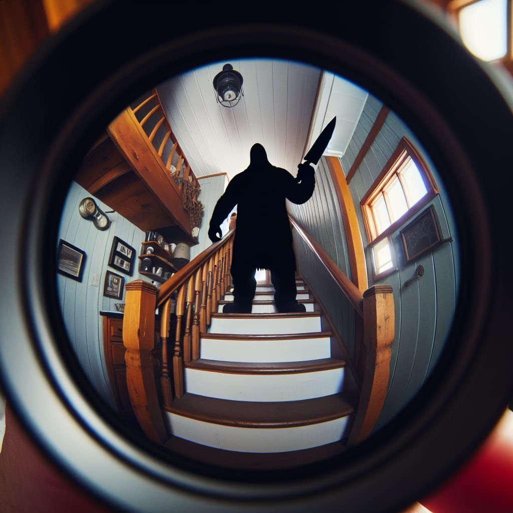 Ominous Figure Scaling Farmhouse Backstairs