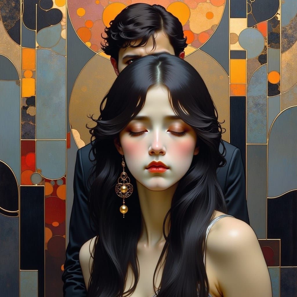 Stylized Digital Art in Art Nouveau Style Featuring a Young ...