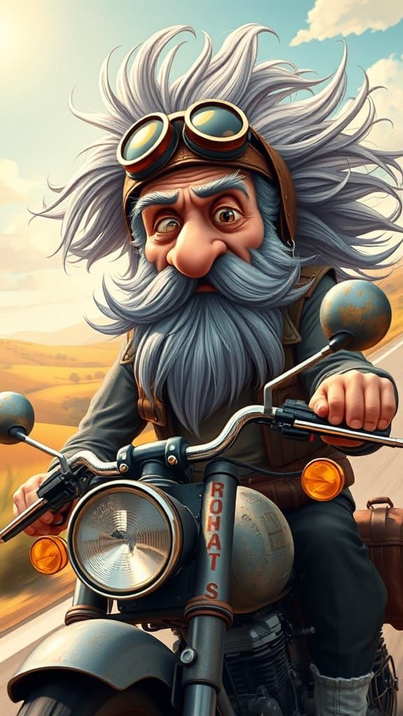 Eccentric Old Man's Moped Ride: Hyperrealistic Illustration