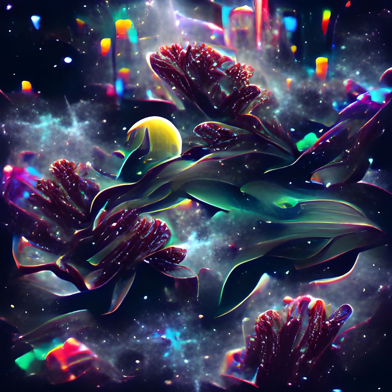 Glowing Neon Space Coral in Film Noir Style
