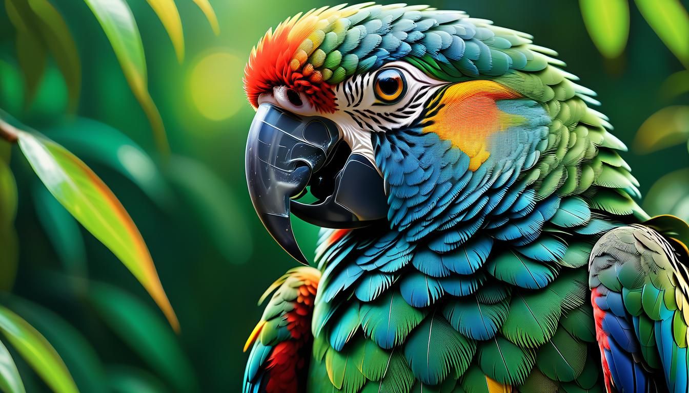 Vibrant Parrot in Jungle: A Pointillism Art Piece
