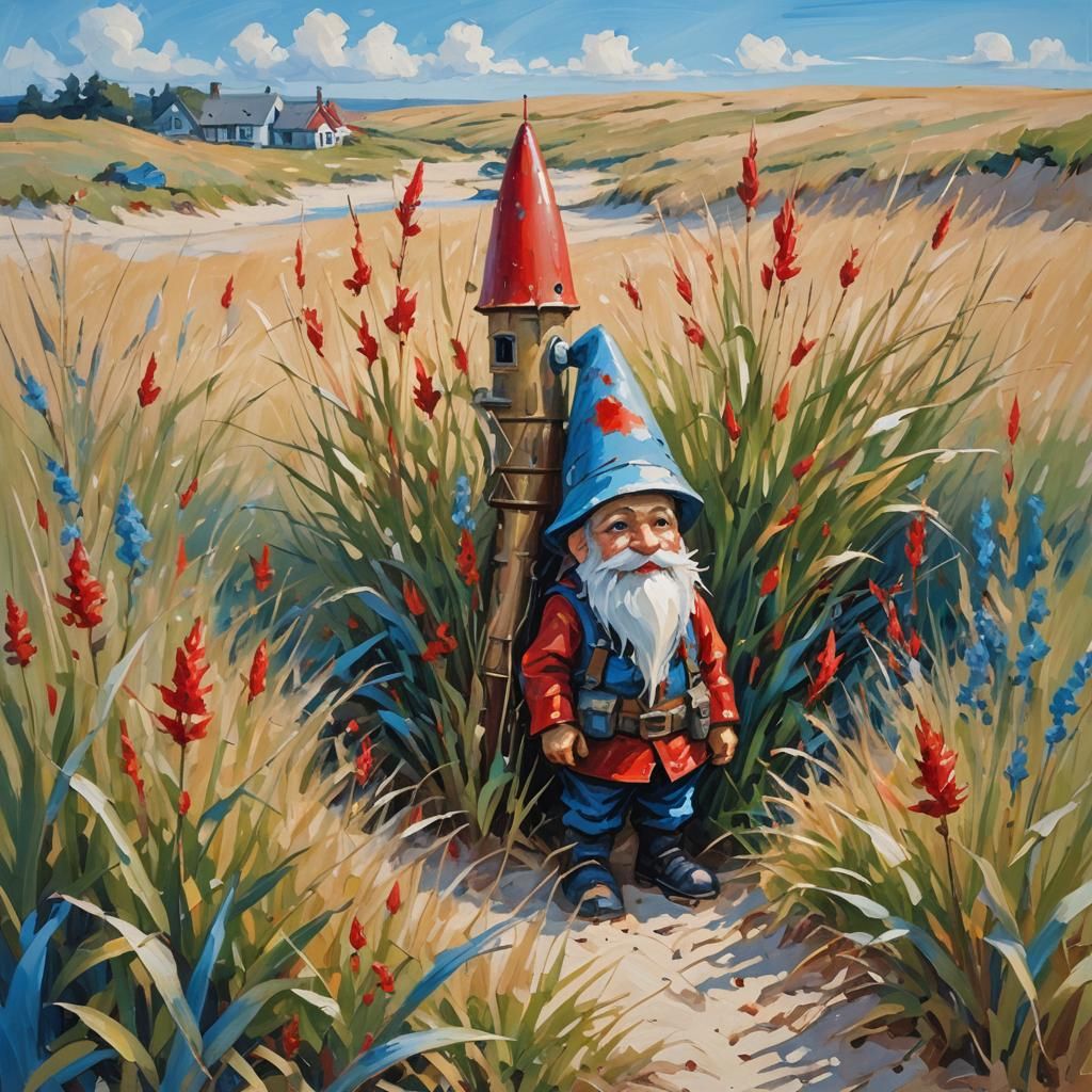 Impressionist oil painting. Close-up. Industrial gnome's mis...