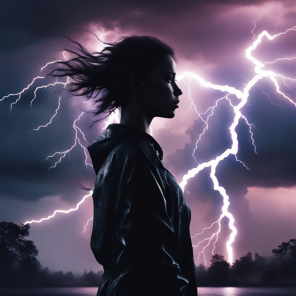 Silhouette in Lightning Storm: Fantasy Concept Art