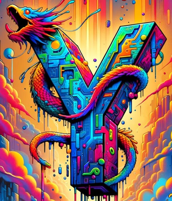 Vibrant Glitched 'Y' in Matrix Style - Cartoon Graffiti Art