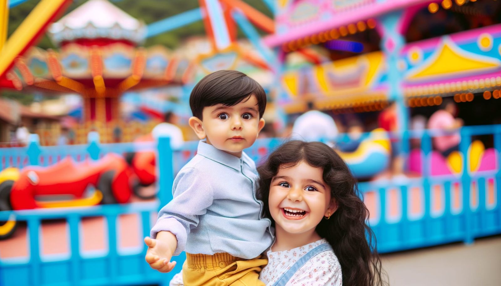 Girl and Brother Enjoying Amusement Park Photo Shoot