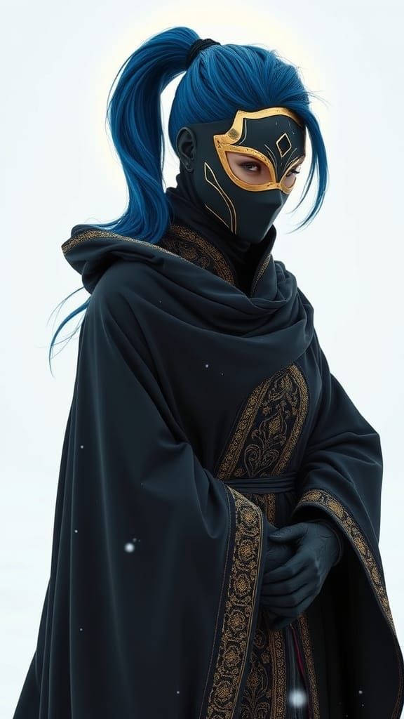 Mysterious Goddess in Black Robe with Golden Aura