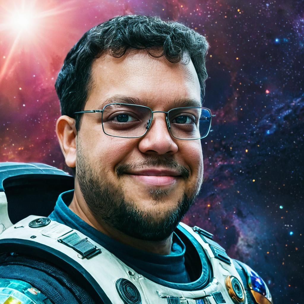 Astronaut Portrait in Cosmic Landscape, Digital Art