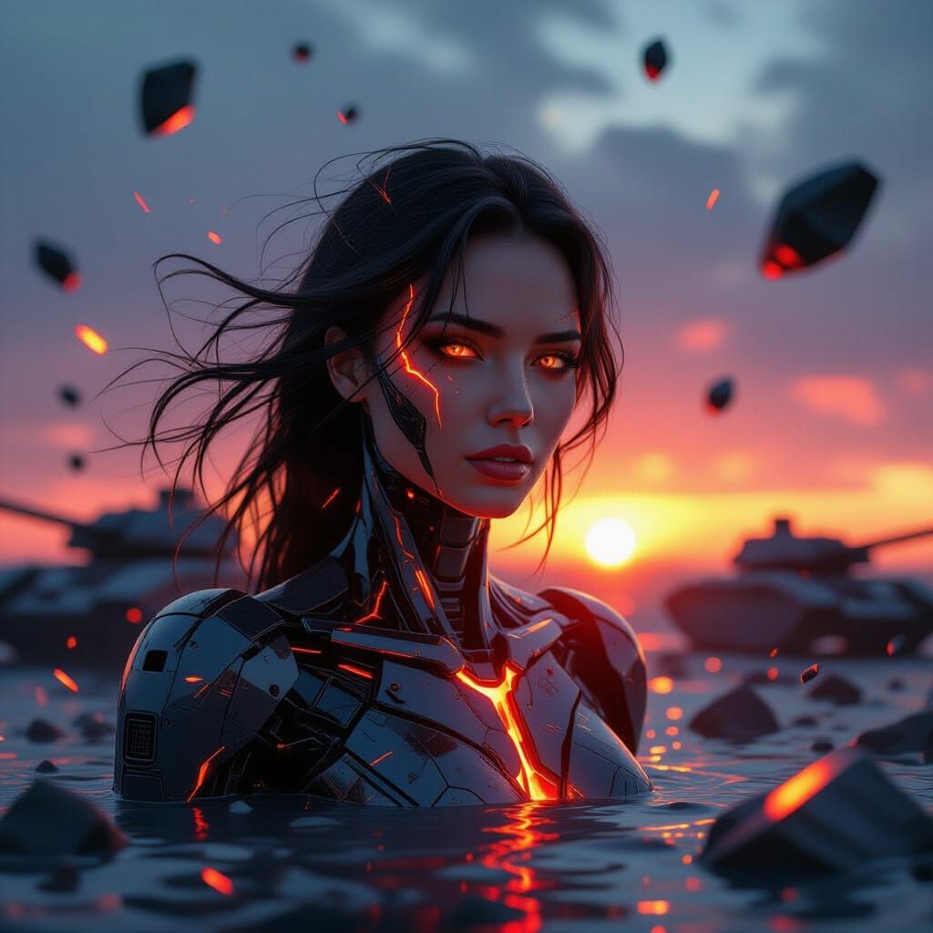 Digital Figure Emerges on Shattered Battlefield