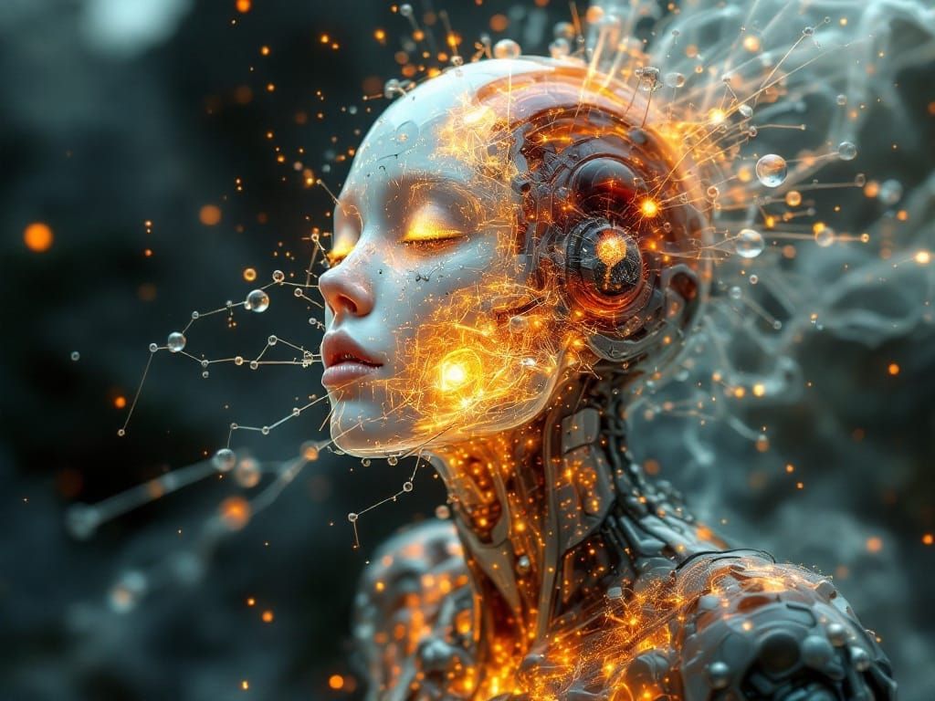 Hollow Glass AI Sculpture with Quirky Sparks