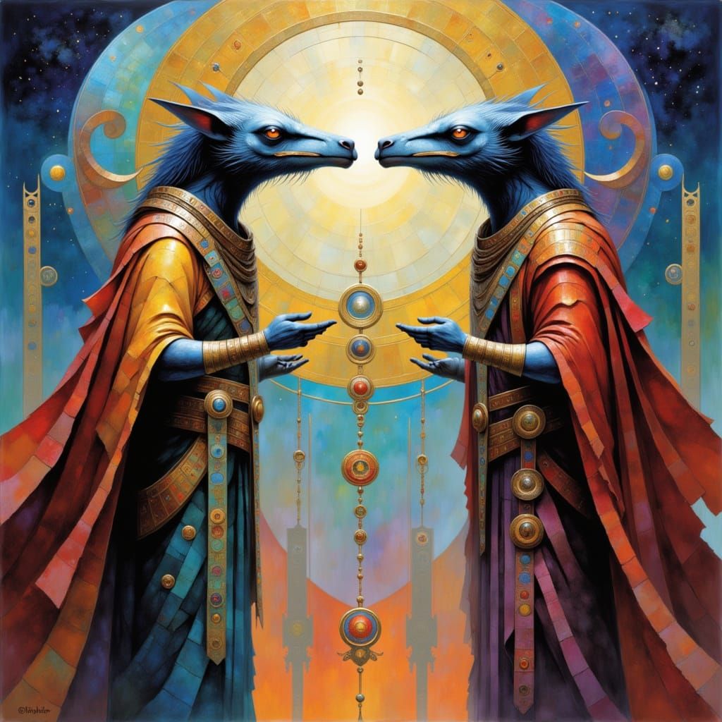 Egyptian Gods Mischief in Vibrant Crepuscular Light