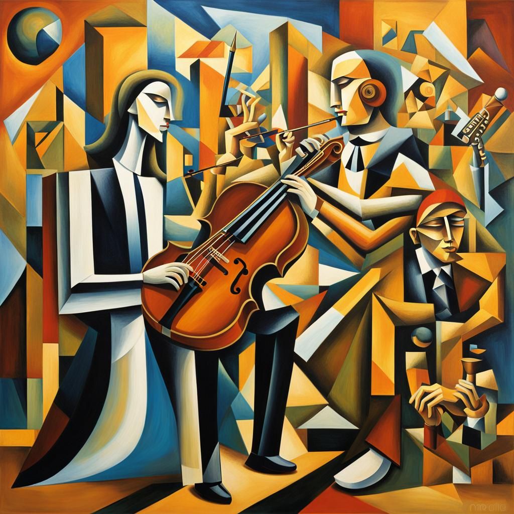 Cubist Cyborg Orchestra in Art Deco Style