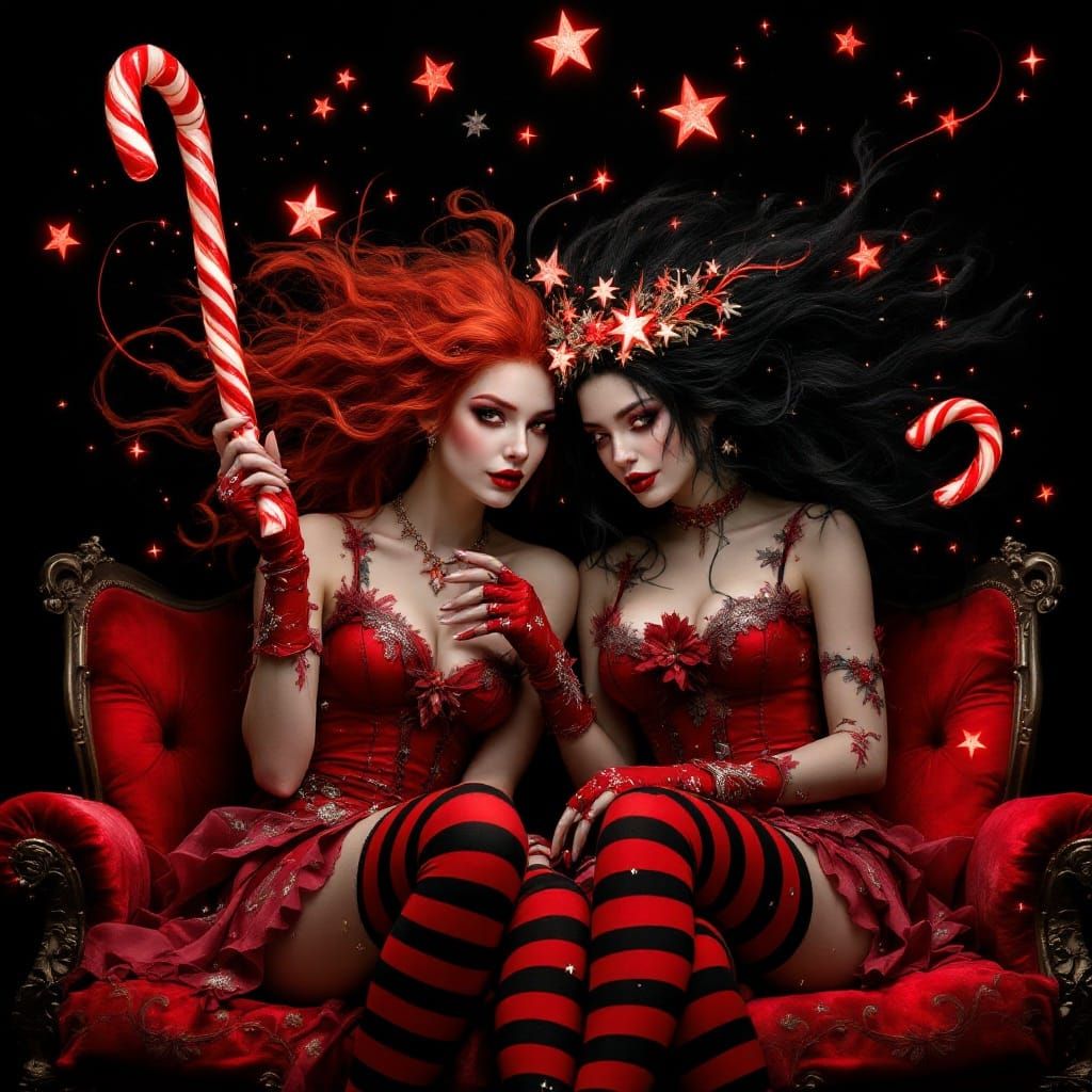 Enchanting Christmas Jester Girls in Dark Fantasy Style