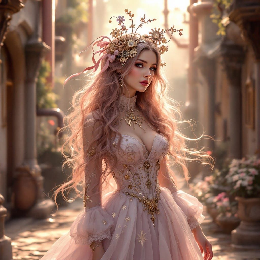 Enchanted Steampunk Lady in Pastel Hues