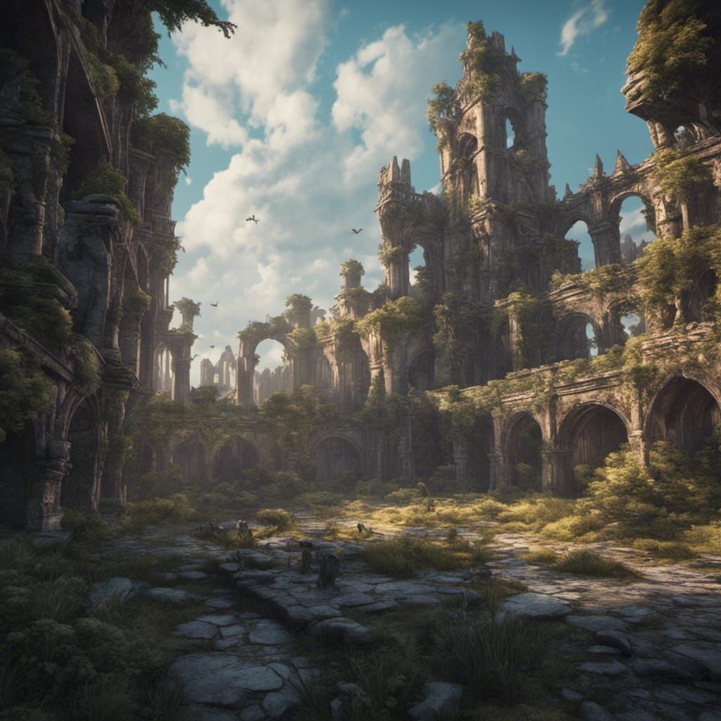 Fantasy World: Detailed Matte Painting of Ancient Ruins