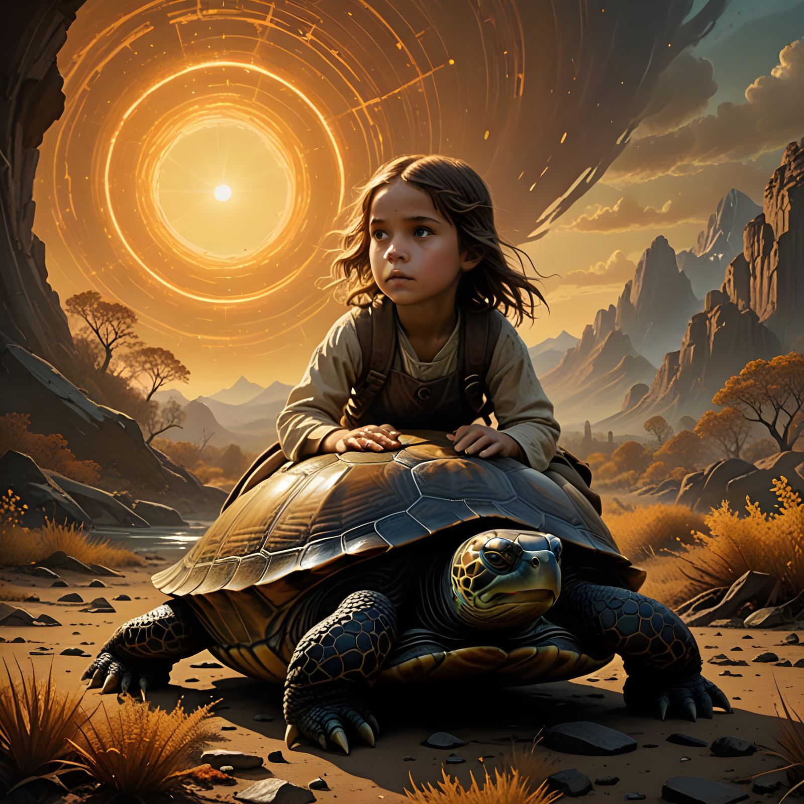 Mystical Turtle Emerges in Autumn Landscape