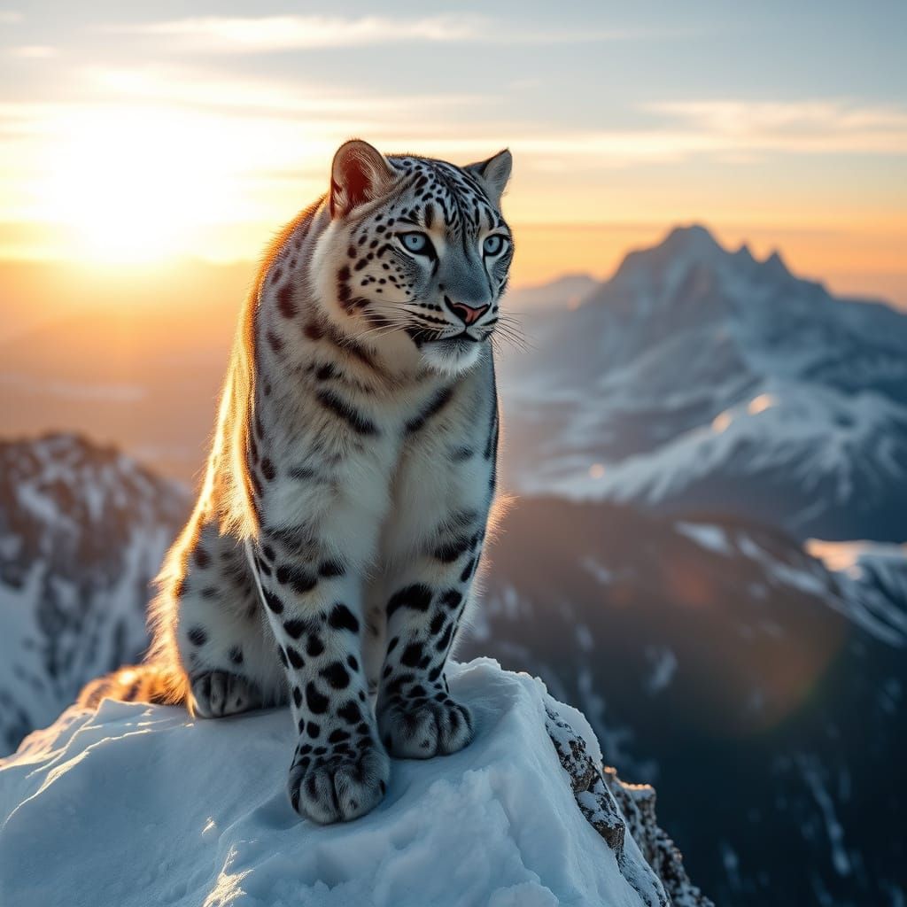 Snow Leopard on Mountain Peak in Photorealistic 8K