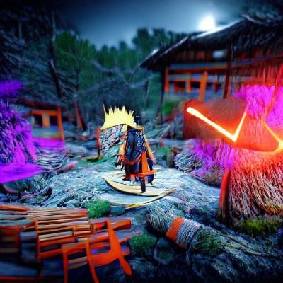 Neon Samurai Warrior in Holographic Anime Style