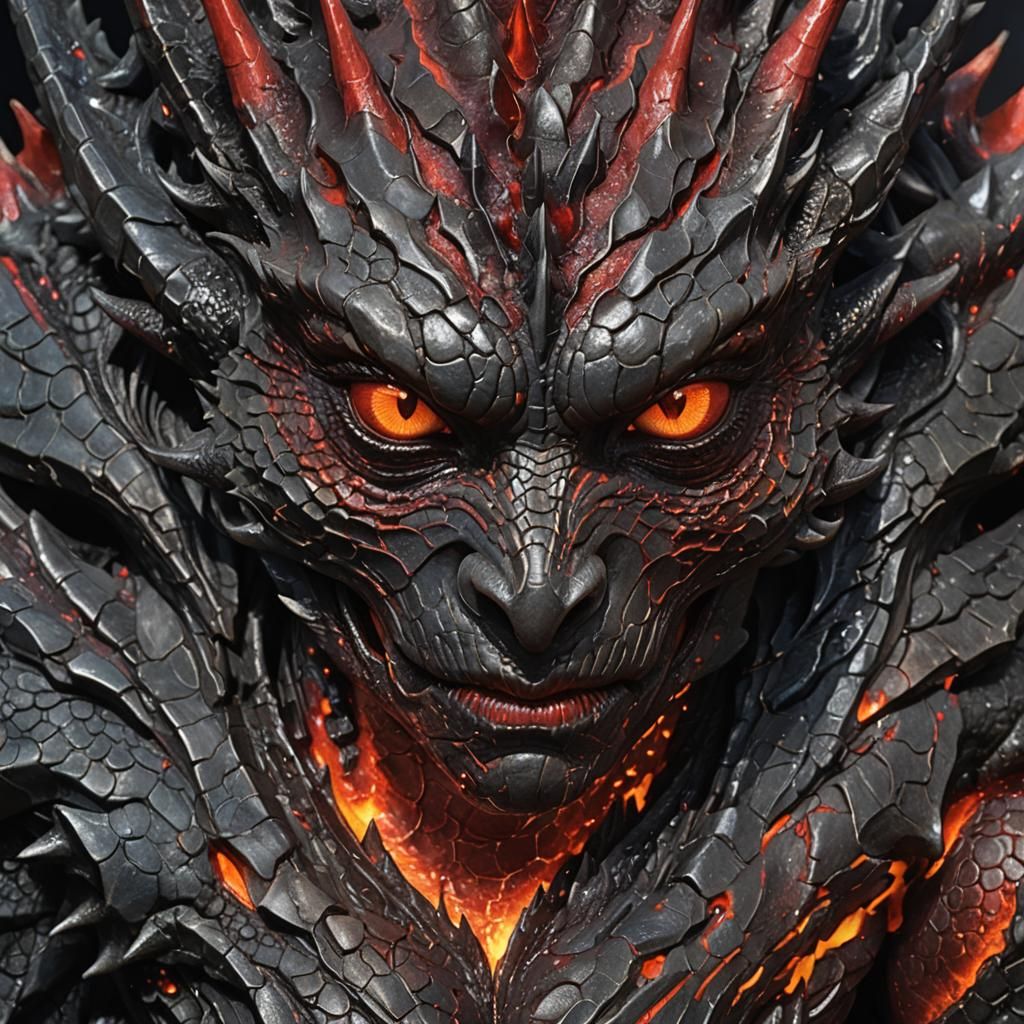 Dragon Woman's Molten Lava Face: Digital Matte Painting