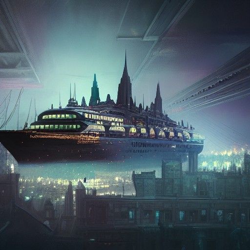 Gotham Passenger Ship in Dark Fantasy Style