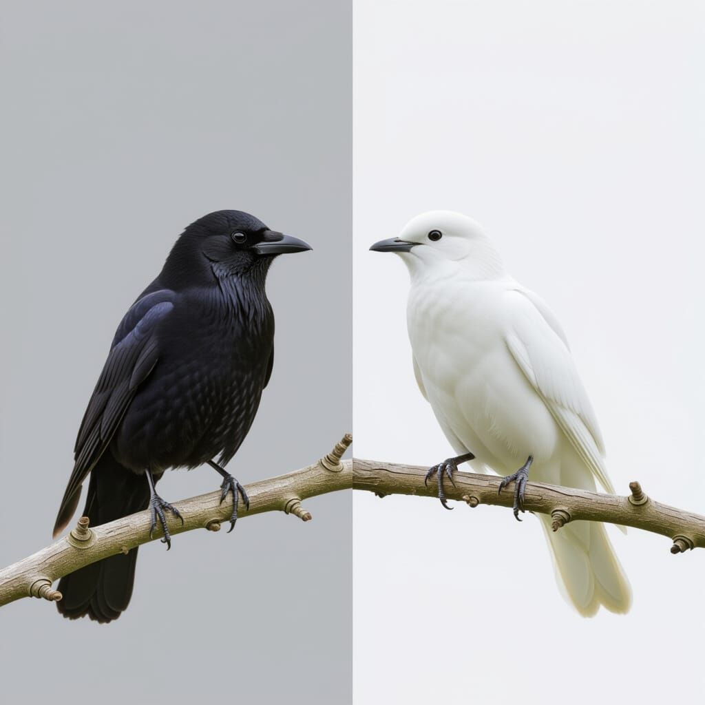 Birds in Contrast: Light and Shadow on a Branch