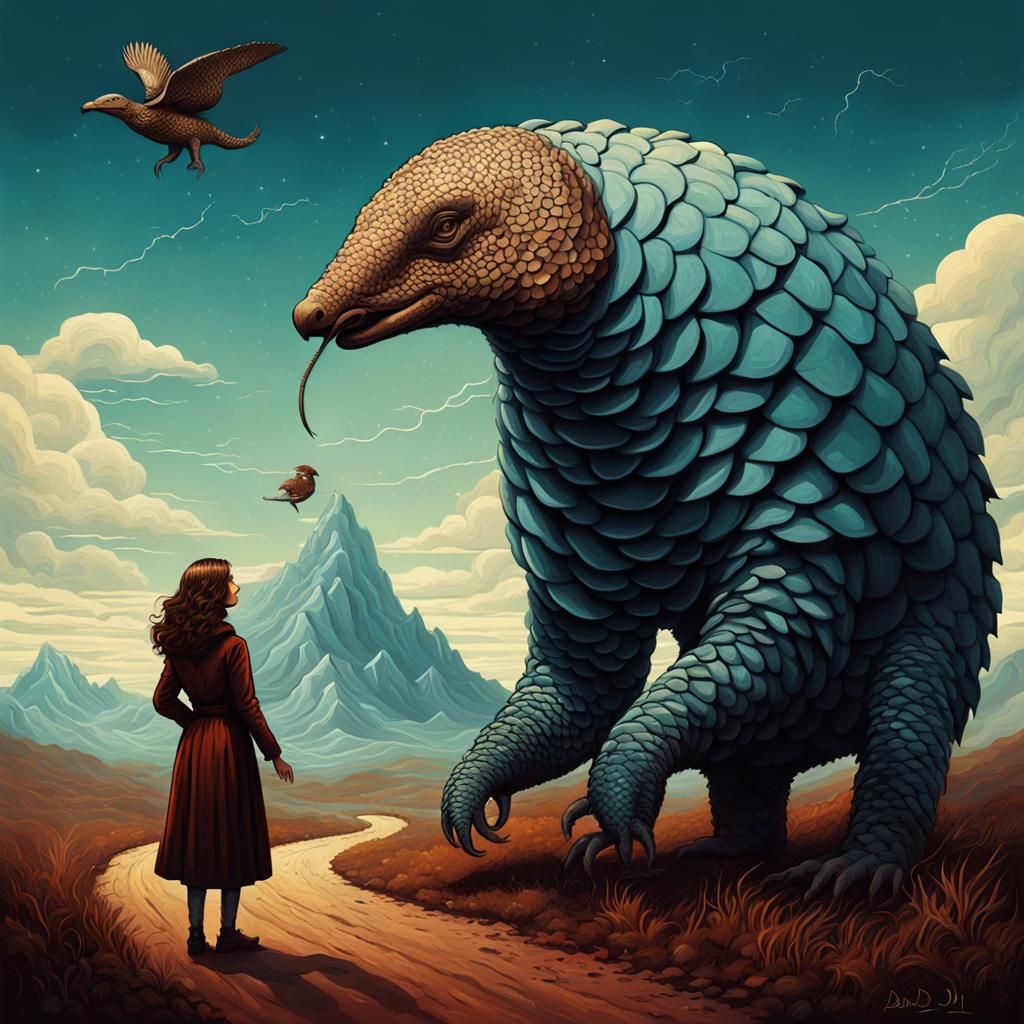 Woman and pangolin