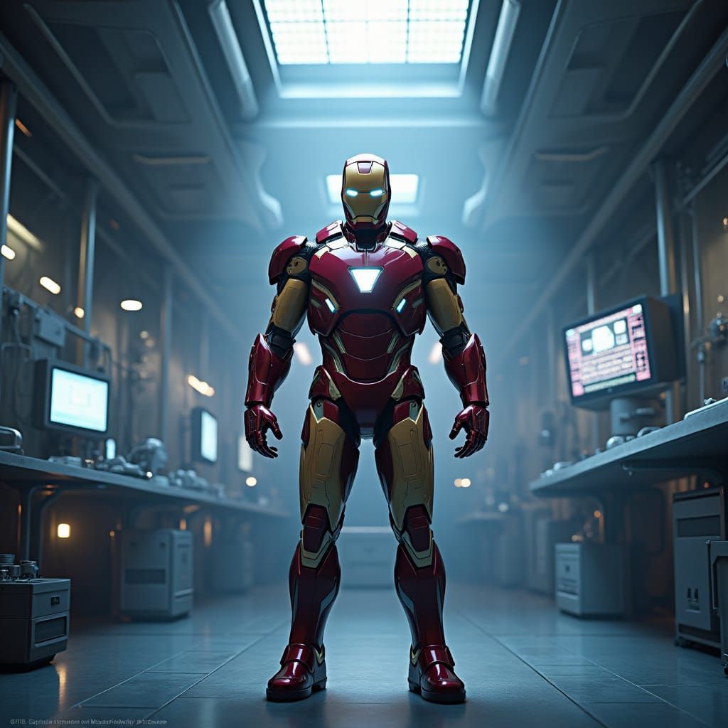 Iron Man in Futuristic Lab: 8K 3D Render