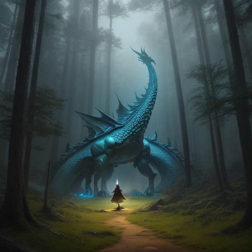 Dragon Girl in Mystical Forest: Fantasy Illustration
