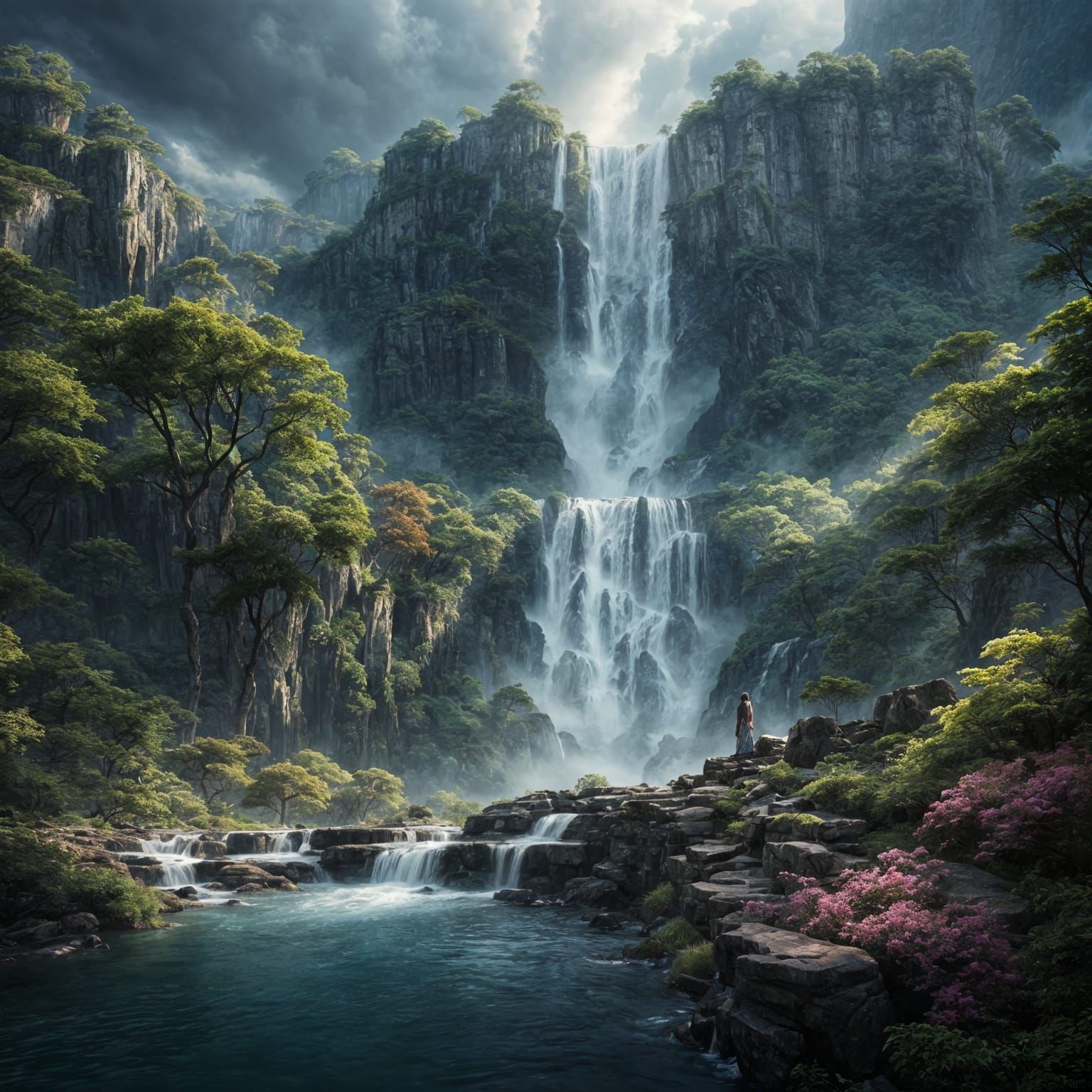 Epic Waterfalls Whispering Secrets: Digital Matte Painting