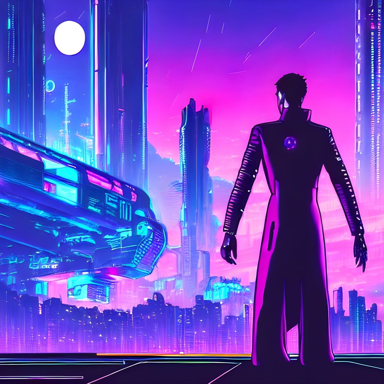 Anime Empress Over Cyberpunk Cityscape