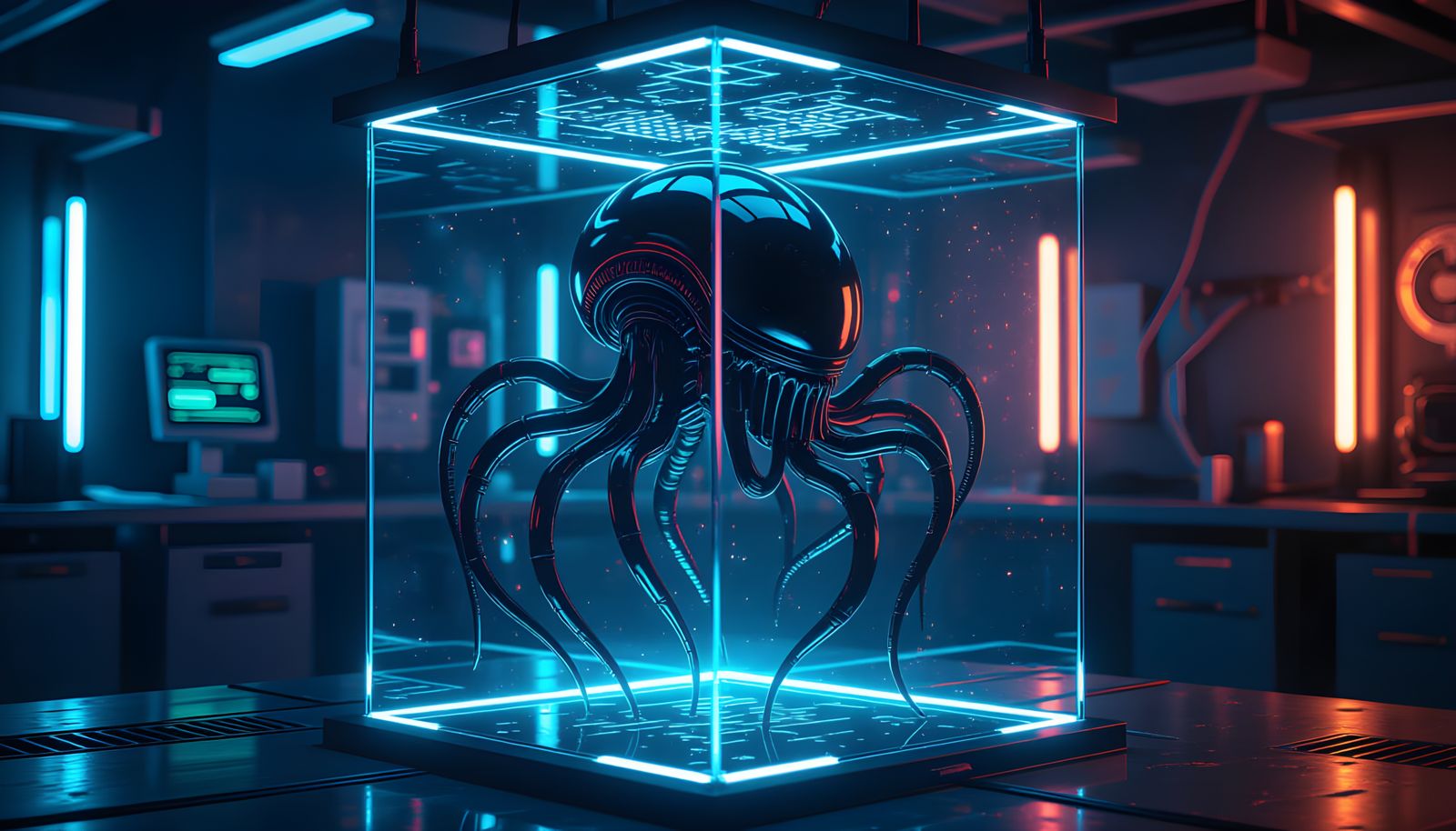 Cyberpunk Alien Machine in Science Lab