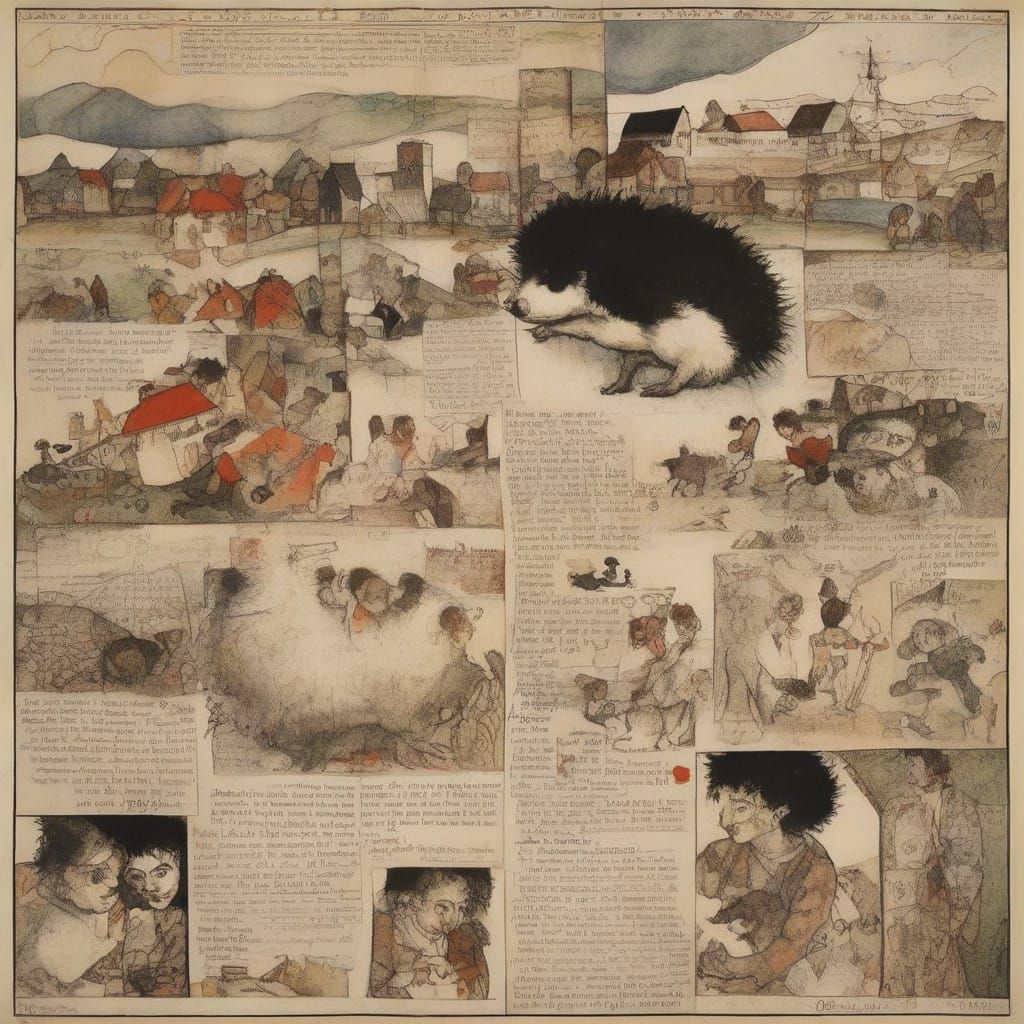 Vibrant Comic Book Hedgehog by Egon Schiele and Marc Chagall