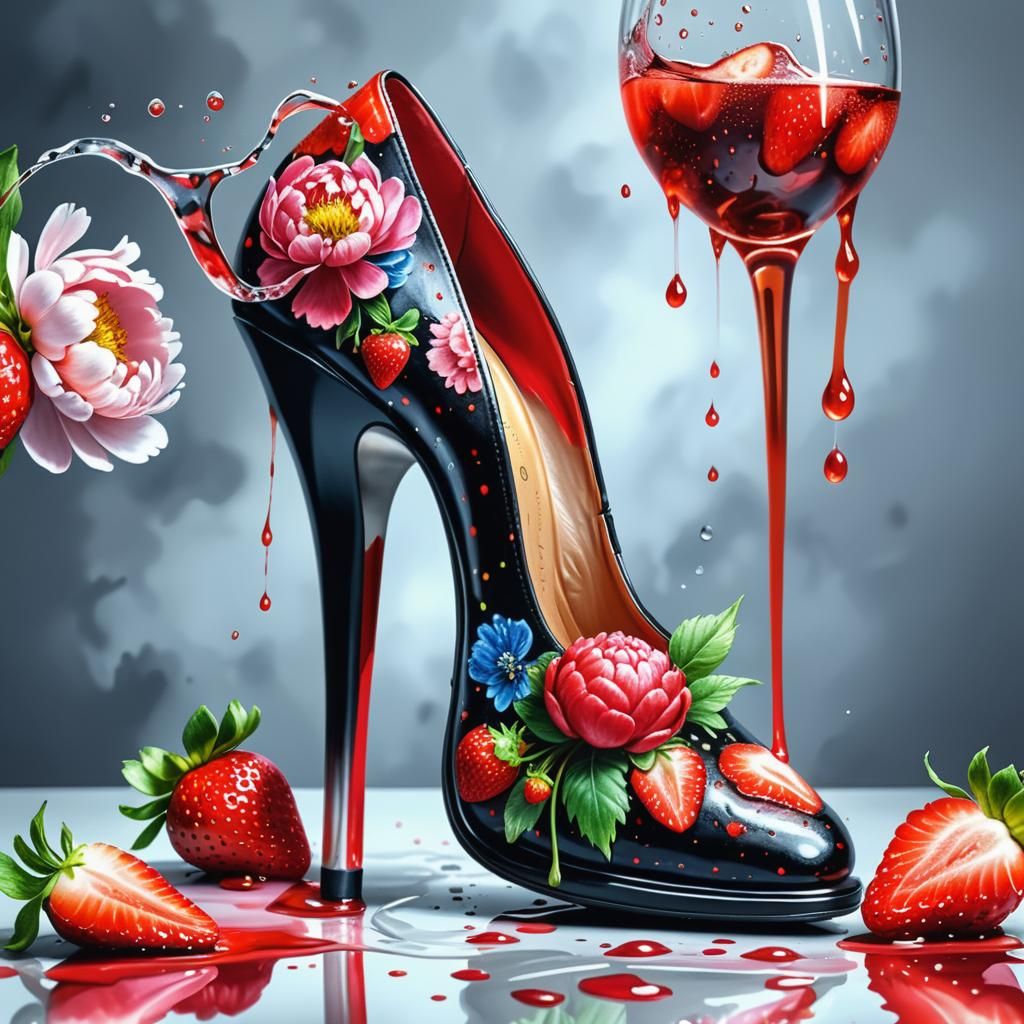 Strawberry Splash: High Heel in Alcohol Ink Style