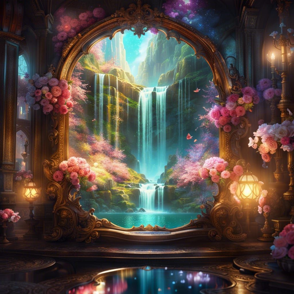 Fantasy World Bursting Through a Mirror