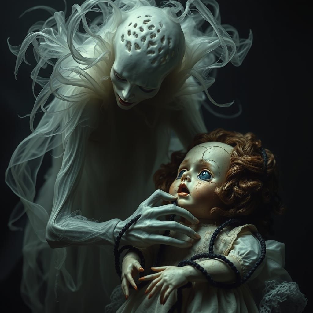 Ethereal Spirit Wraps Dark Tendrils Around Antique Doll