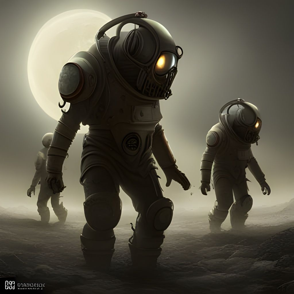Eerie Space Zombies in Dark Surrealist Style