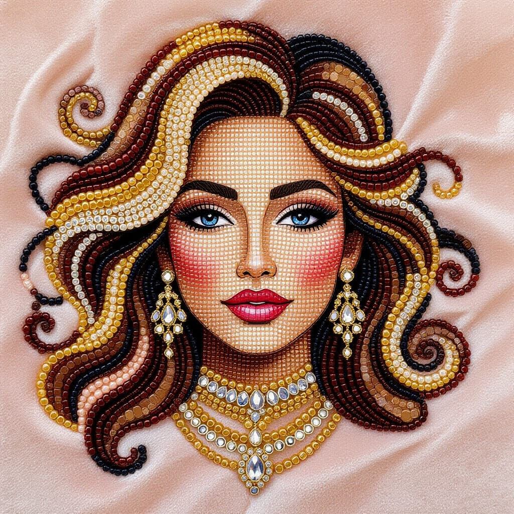 Beaded Portrait of a Woman's Face