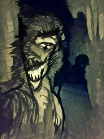 Eerie Watercolor of a Lycanthrope in Shadows