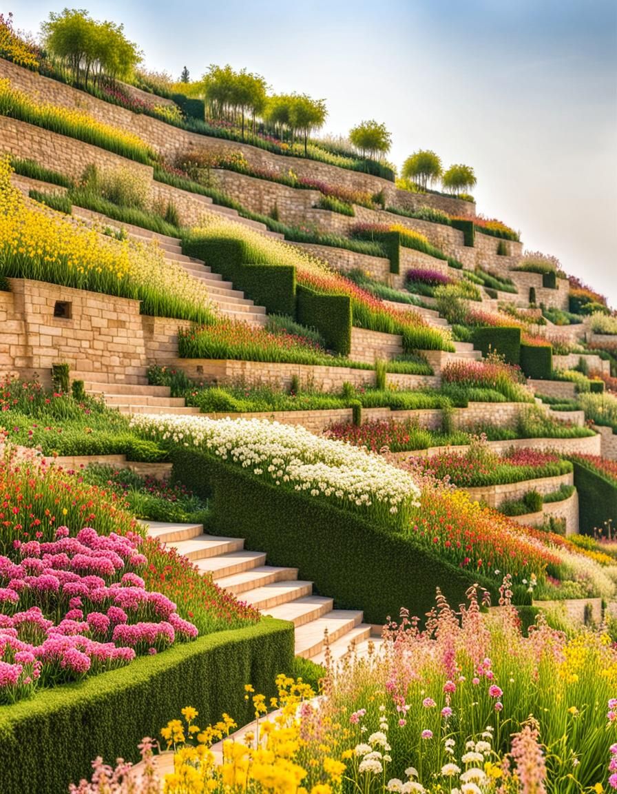 Floral Hillside with Terraced Fields