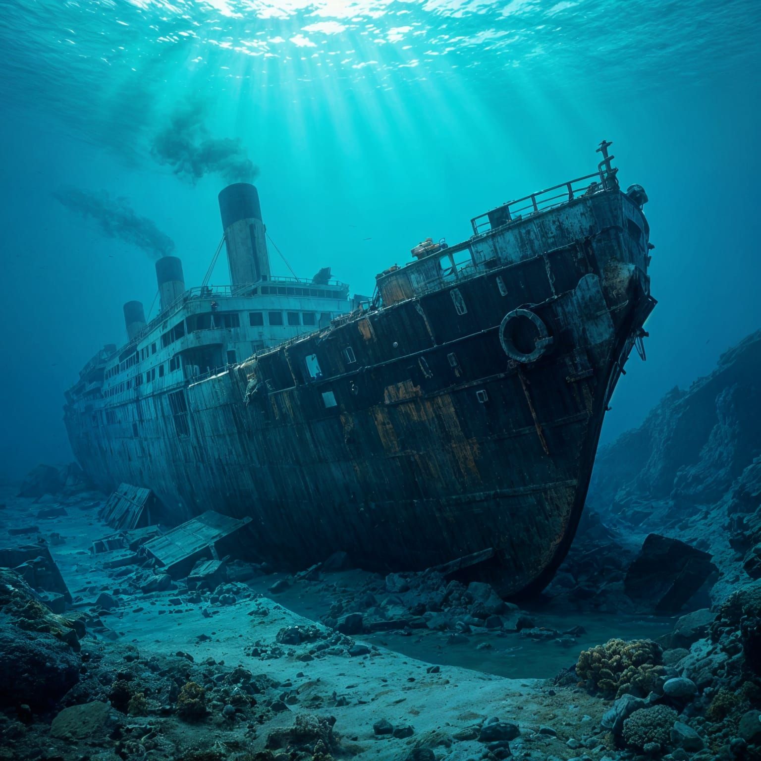 Titanic Wreck: Eerie Underwater Cinematic Realism
