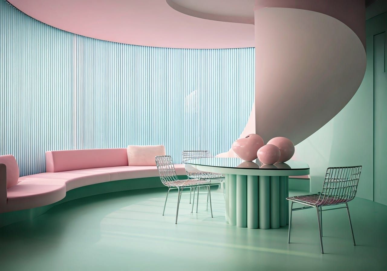 Space Age Living Room with Stained Glass Stairway