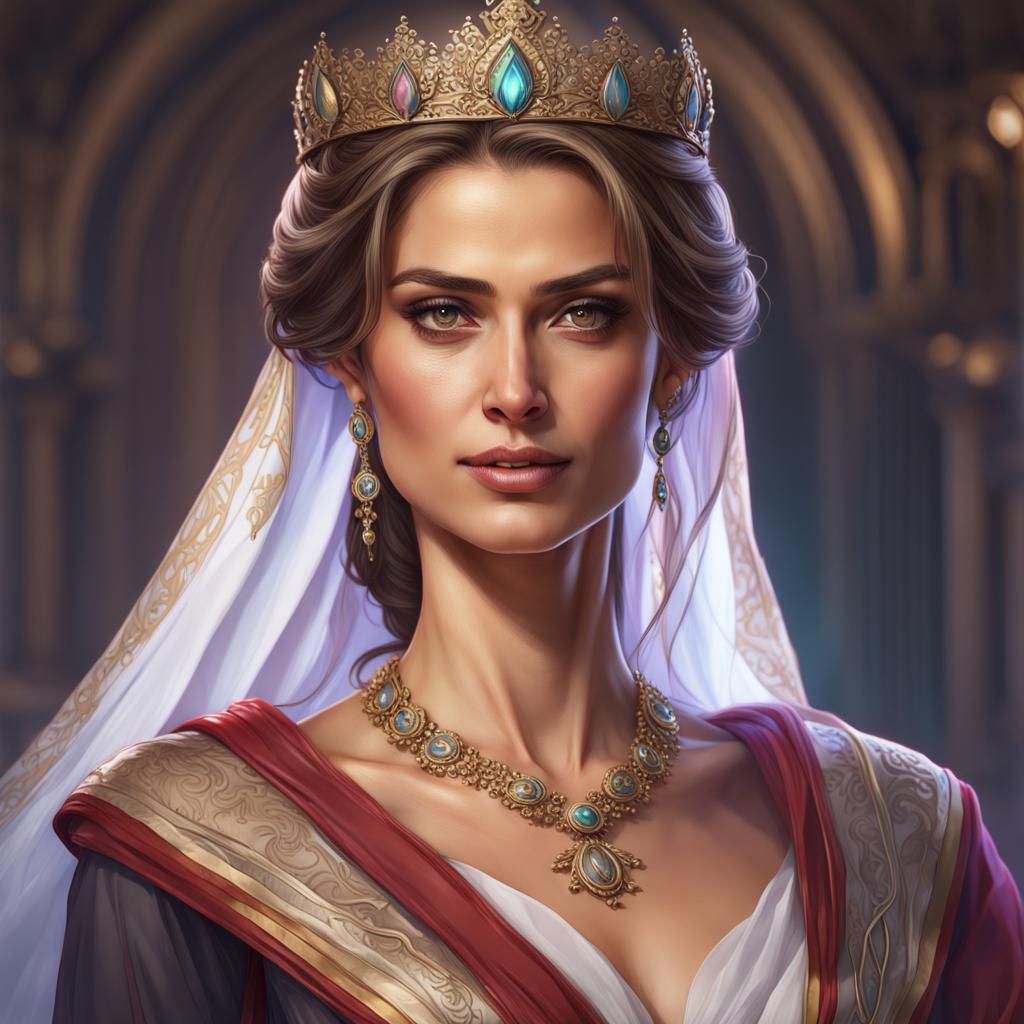 Elegant Portrait of Queen Rania in Art Nouveau Style