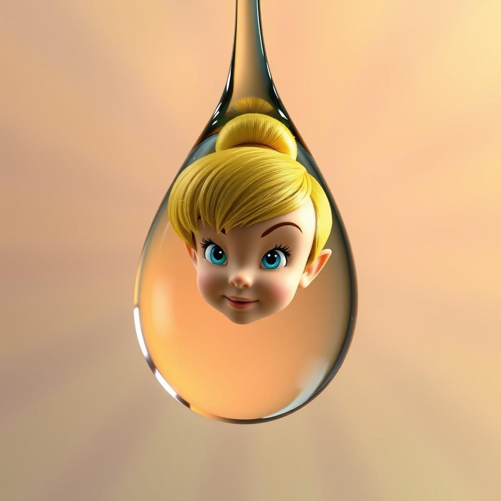 Tinkerbell's face suspended in a drop of clear water. Pixar, Disney, concept art, 3d digital art, Maya 3D, ZBrush Centra...